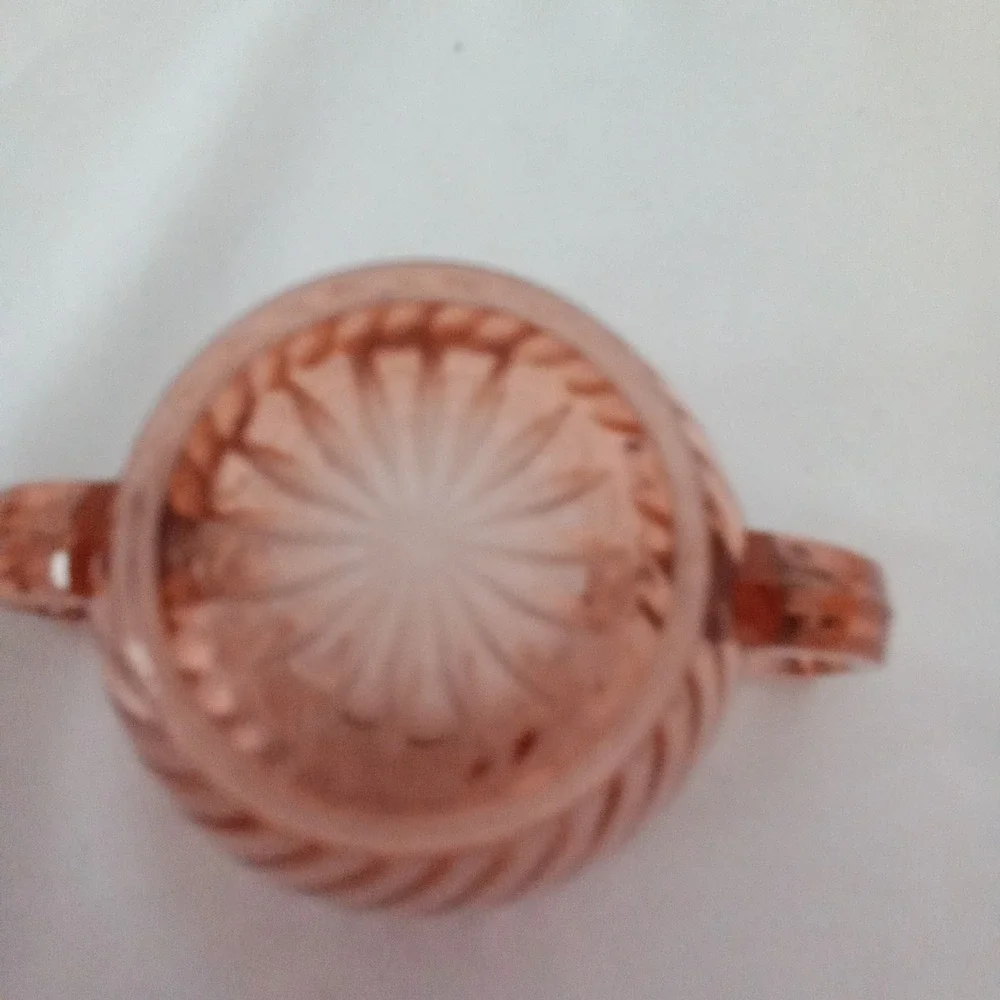 Vintage Pink Depression Glass Swirl Pattern Double Handled Sugar Bowl 4.5 Inch